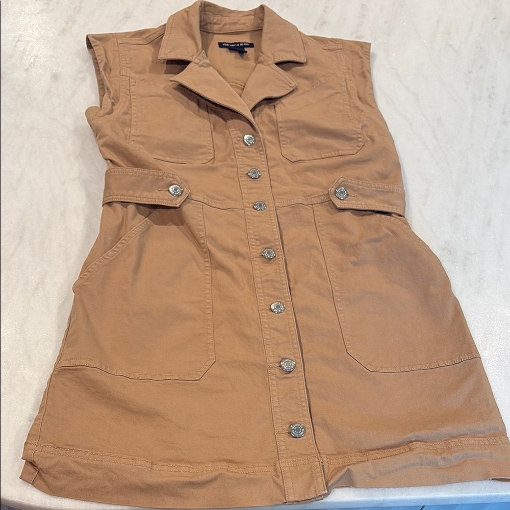 Veronica Beard Tan Utility Sleeveless Button-Up Dress